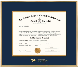 CGA BC Provincial certificate frame - Bright gold metal & double mat board
